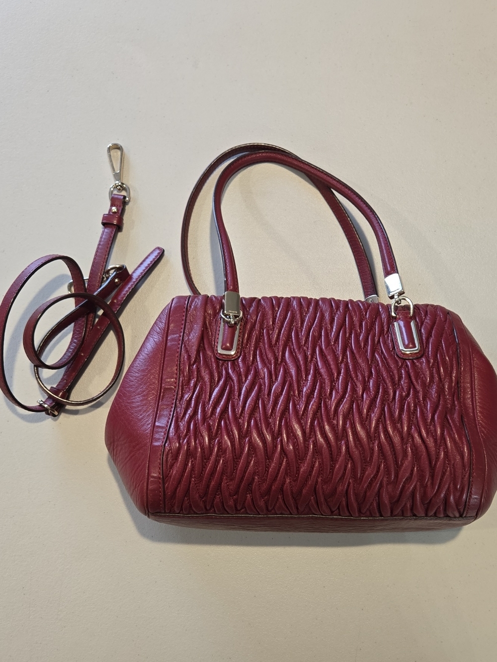 COACH Women's Quilted Satchel Bag in Burgundy
